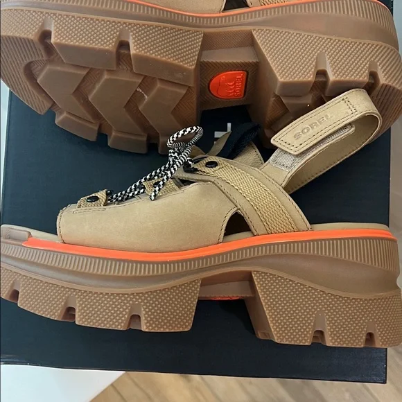 Sorel Women's Tan and Orange Platform Sandals - Picture 4 of 5
